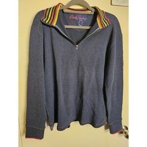 Robert‎ Graham Mens L Blue Thermal Waffle Long Sleeve 1/4 Zip Pullover Sweater